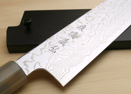 Yoshihiro Hayate ZDP-189 Super High Carbon Stainless Steel Suminagashi Kiritsuke Knife Octagonal Ebony wood Handle with Triple ring
