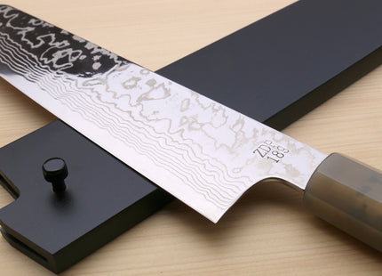 Yoshihiro Hayate ZDP-189 Super High Carbon Stainless Steel Suminagashi Kiritsuke Knife Octagonal Ebony wood Handle with Triple ring
