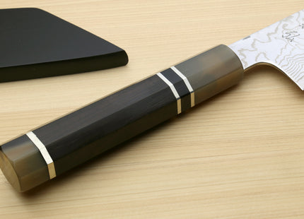 Yoshihiro Hayate ZDP-189 Super High Carbon Stainless Steel Suminagashi Kiritsuke Knife Octagonal Ebony wood Handle with Triple ring