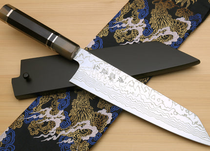Yoshihiro Hayate ZDP-189 Super High Carbon Stainless Steel Suminagashi Kiritsuke Knife Octagonal Ebony wood Handle with Triple ring