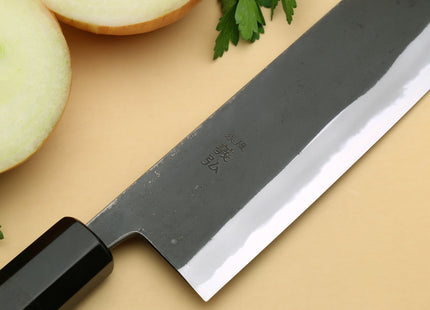 Yoshihiro High Carbon Blue Steel #2 Kurouchi Nakiri Japanese Vegetable Knife with Ebony Wood Handle