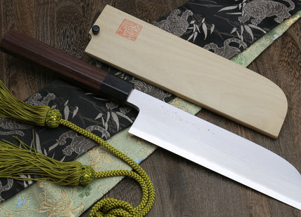 Yoshihiro Mizu Yaki Hongasumi Ginsan (Hakugin) High Carbon Stain Resistant Kama Usuba Traditional Japanese Vegetable Chopping Chef Knife Shitan Handle