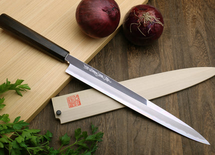 Yoshihiro Hongasumi Ginsanko Mirror Polished High Carbon Stain Resistant Steel Yanagi Sashimi Knife Ebony Handle