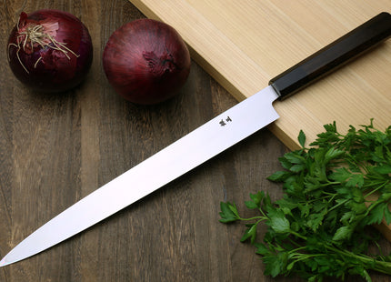 Yoshihiro Hongasumi Ginsanko Mirror Polished High Carbon Stain Resistant Steel Yanagi Sashimi Knife Ebony Handle