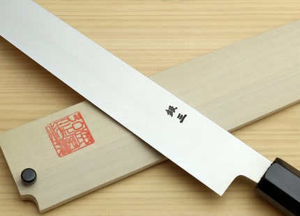 Yoshihiro Hongasumi Ginsanko Mirror Polished High Carbon Stain Resistant Steel Yanagi Sashimi Knife Ebony Handle
