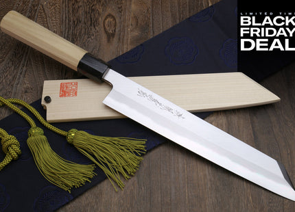 (BF Sale) Yoshihiro Hongasumi White Steel Kiritsuke Multipurpose Japanese Chef Knife, Magnolia Handle (Blade Length 10.5" (270mm))