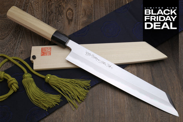 (BF Sale) Yoshihiro Hongasumi White Steel Kiritsuke Multipurpose Japanese Chef Knife, Magnolia Handle (Blade Length 10.5" (270mm))