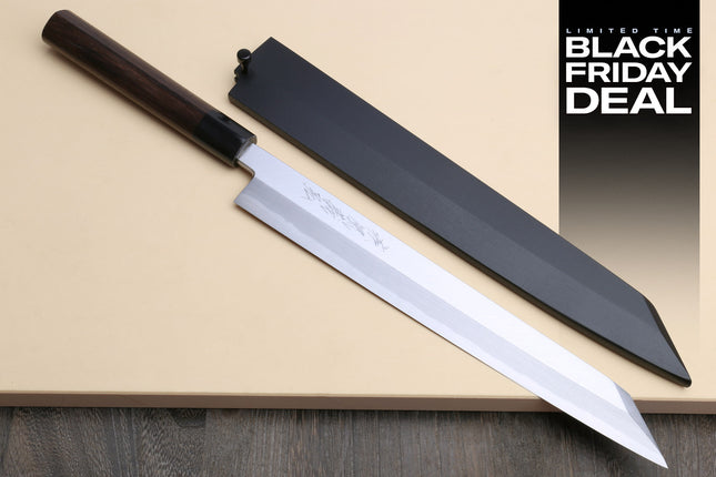 (BF Sale) Yoshihiro Hongasumi White Steel Yanagi-Kiritsuke Sushi Sashimi Japanese Knife, Rosewood Handle (Blade Length 10.5" (270mm))
