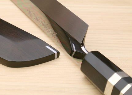 Yoshihiro Honyaki White Steel Mirror Finished Namiukashi Sakimaru Takobiki Sushi Sashimi Japanese Knife with Triple Nickel Silver Ring Ebony Handle and Premium Ebony Saya
