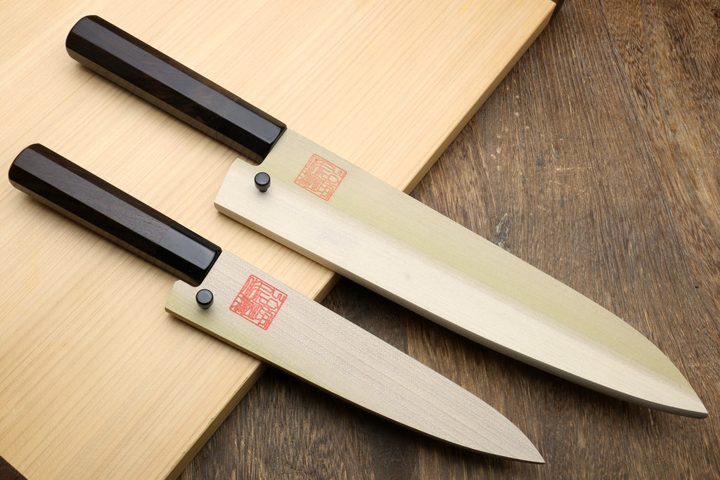 Yoshihiro Kurouchi Black-Forged Blue Steel Stainless Clad Gyuto Chefs Knife and Petty Utility Knife 2PC SET (Ebony Handle)