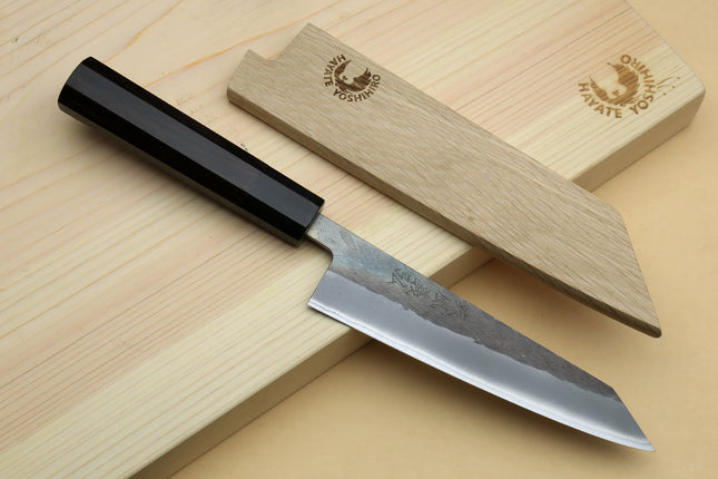 Yoshihiro Kurouchi Black-Forged Blue Steel Stainless Clad Petty-Kiritsuke Utility Knife (Ebony Handle)