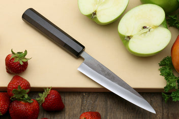 2-piece santoku and petty knife set with black handles and stainless blades