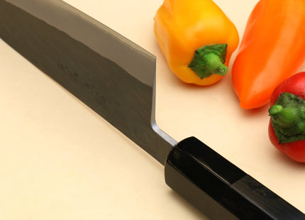 Yoshihiro Kurouchi Black-Forged Blue Steel Stainless Clad Santoku Multipurpose Knife (Ebony Handle)