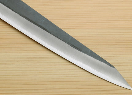 Yoshihiro Kurouchi Black-Forged Blue Steel Stainless Clad Sujihiki Kiritsuke Slicer Knife (Ebony Handle)
