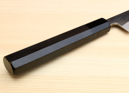 Yoshihiro Kurouchi Black-Forged Blue Steel Stainless Clad Sujihiki Kiritsuke Slicer Knife (Ebony Handle)