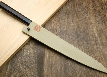 Yoshihiro Kurouchi Black-Forged Blue Steel Stainless Clad Sujihiki Kiritsuke Slicer Knife (Ebony Handle)
