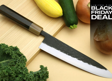 (BF Sale) Yoshihiro Kurouchi Stainless Clad Nashiji High Performance SLD Gyuto Chefs Knife (Blade Length 8.25" (210mm))