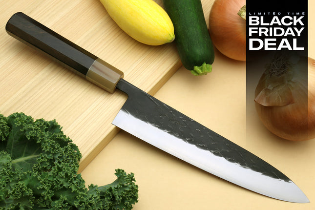 (BF Sale) Yoshihiro Kurouchi Stainless Clad Nashiji High Performance SLD Gyuto Chefs Knife (Blade Length 8.25" (210mm))