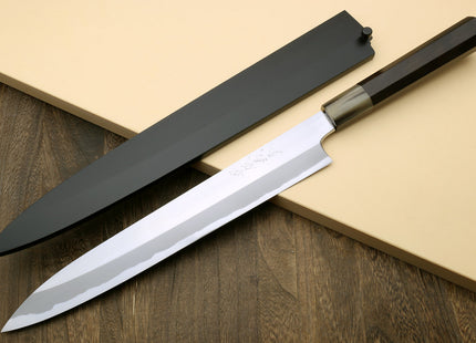 Yoshihiro Left Handed Masashi Hongasumi White Steel Yanagi Sushi Sashimi Japanese Knife Ebony Handle