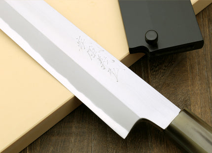 Yoshihiro Left Handed Masashi Hongasumi White Steel Yanagi Sushi Sashimi Japanese Knife Ebony Handle