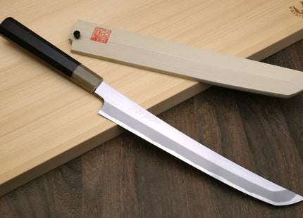 Yoshihiro Masashi Hongasumi White Steel Curved Sakimaru Takobiki Sushi Sashimi Japanese Knife Ebony Handle