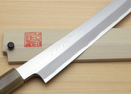 Yoshihiro Masashi Hongasumi White Steel Curved Sakimaru Takobiki Sushi Sashimi Japanese Knife Ebony Handle