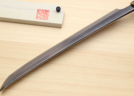 Yoshihiro Masashi Hongasumi White Steel Curved Sakimaru Takobiki Sushi Sashimi Japanese Knife Ebony Handle