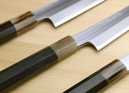 Yoshihiro Masashi Hongasumi White Steel Curved Sakimaru Takobiki Sushi Sashimi Japanese Knife Ebony Handle