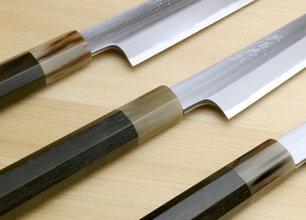 Yoshihiro Masashi Hongasumi White Steel Sakimaru Takobiki Sushi Sashimi Japanese Knife Ebony Handle