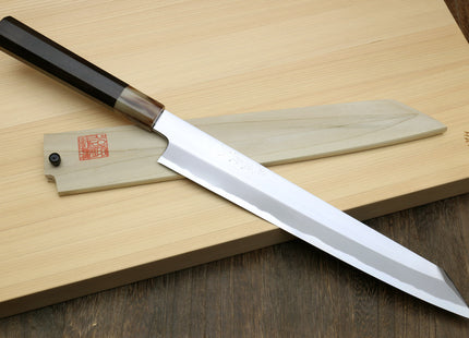 Yoshihiro Masashi Hongasumi White Steel Yanagi-Kiritsuke Sushi Sashimi Japanese Knife Ebony Handle