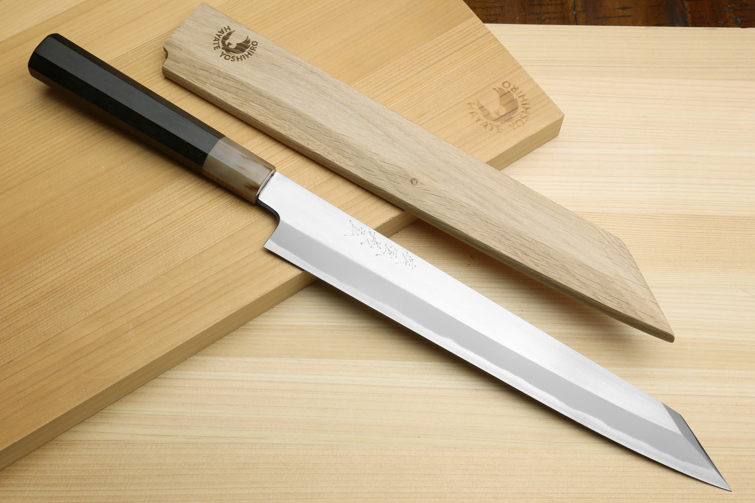Yoshihiro Masashi Hongasumi White Steel Yanagi-Kiritsuke Sushi Sashimi Japanese Knife Ebony Handle