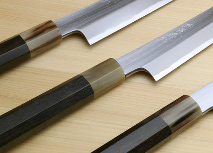 Yoshihiro Masashi Hongasumi White Steel Yanagi-Kiritsuke Sushi Sashimi Japanese Knife Ebony Handle