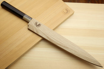 Yanagiba sushi knife with white steel blade and ebony handle