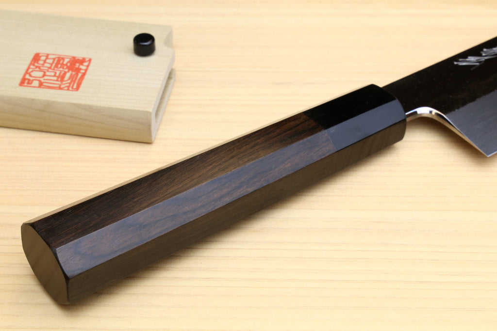 Yoshihiro Mizu Honyaki High Carbon White Steel #2 Mirror-Polished Namiukashi Edo Usuba Japanese Traditional Vegetable Knife Ebony Handle