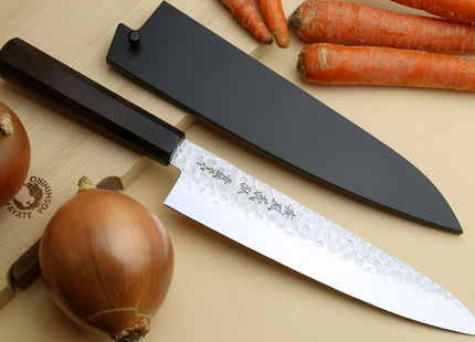 Yoshihiro Super Blue Steel Stainless Clad Hammered Gyuto Chefs Knife Rosewood Handle