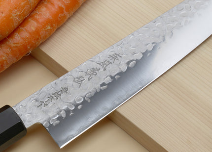 Yoshihiro Super Blue Steel Stainless Clad Hammered Gyuto Chefs Knife Rosewood Handle