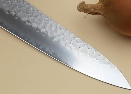 Yoshihiro Super Blue Steel Stainless Clad Hammered Gyuto Chefs Knife Rosewood Handle