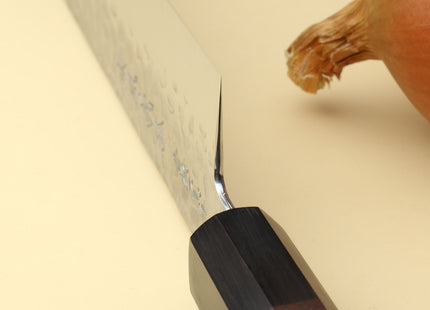 Yoshihiro Super Blue Steel Stainless Clad Hammered Gyuto Chefs Knife Rosewood Handle