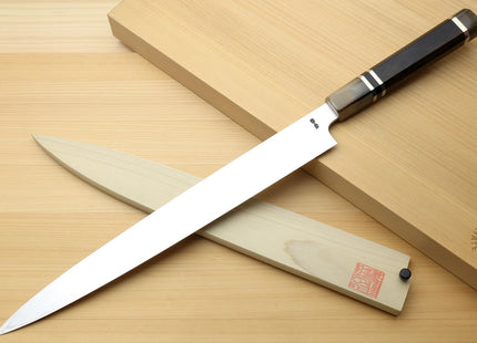 Yoshihiro SVG-10 Semi-Stainless Steel Mirror Finished Yanagi Sushi Sashimi Japanese Knife Triple Ring Handle with Water Buffalo Horn Bolster