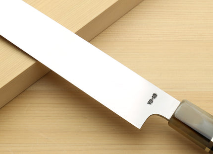 Yoshihiro SVG-10 Semi-Stainless Steel Mirror Finished Yanagi Sushi Sashimi Japanese Knife Triple Ring Handle with Water Buffalo Horn Bolster