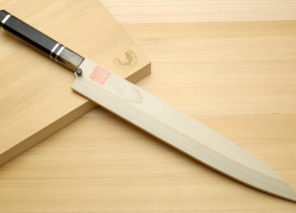 Yoshihiro SVG-10 Semi-Stainless Steel Mirror Finished Yanagi Sushi Sashimi Japanese Knife Triple Ring Handle with Water Buffalo Horn Bolster
