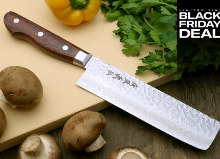 (BF Sale) Yoshihiro VG-10 16 Layer Hammered Damascus Stainless Steel Nakiri Vegetable Knife (Blade Length 6.5" (165mm))