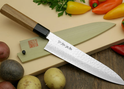 Yoshihiro VG-10 46 Layers Hammered Damascus Gyuto Japanese Chefs Knife (Octagonal Ambrosia Handle)