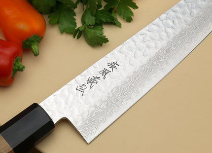 Yoshihiro VG-10 46 Layers Hammered Damascus Gyuto Japanese Chefs Knife (Octagonal Ambrosia Handle)