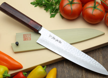 Yoshihiro VG-10 46 Layers Hammered Damascus Gyuto Japanese Chefs Knife (Octagonal Shitan Rosewood Handle)