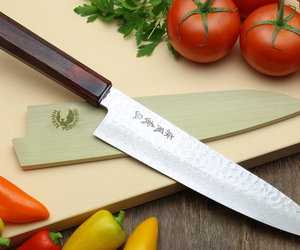 Yoshihiro VG-10 46 Layers Hammered Damascus Gyuto Japanese Chefs Knife (Octagonal Shitan Rosewood Handle)