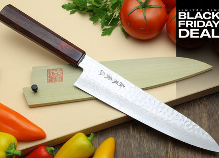 (BF Sale) Yoshihiro VG-10 46 Layers Hammered Damascus Gyuto Japanese Chefs Knife (Blade Length 8.25" (210mm))