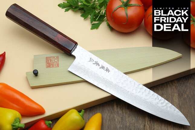(BF Sale) Yoshihiro VG-10 46 Layers Hammered Damascus Gyuto Japanese Chefs Knife (Blade Length 8.25" (210mm))