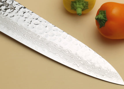 Yoshihiro VG-10 46 Layers Hammered Damascus Gyuto Japanese Chefs Knife (Octagonal Shitan Rosewood Handle)