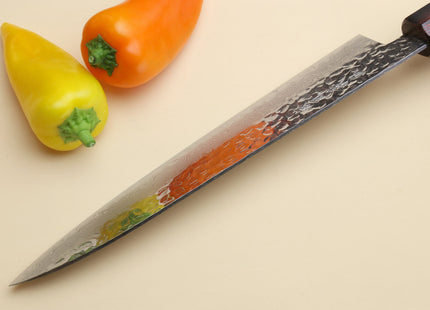 Yoshihiro VG-10 46 Layers Hammered Damascus Gyuto Japanese Chefs Knife (Octagonal Shitan Rosewood Handle)
